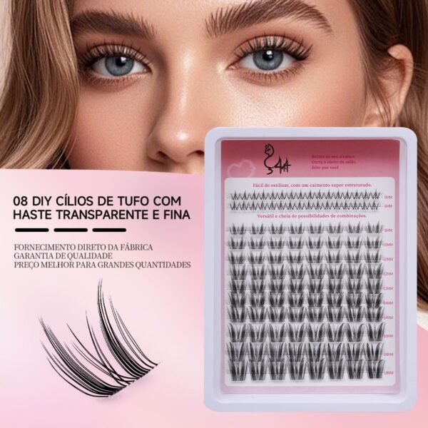 09 DIY Cílios de Tufo com Haste Transparente e Fina