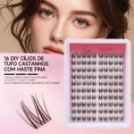 16 DIY Cílios de Tufo Castanhos com Haste Fina