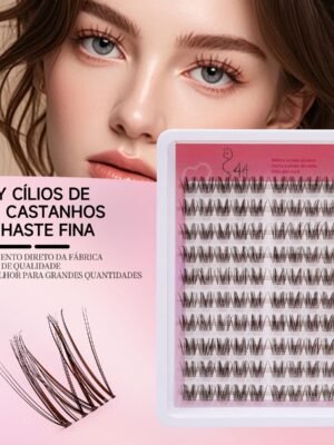 16 DIY Cílios de Tufo Castanhos com Haste Fina