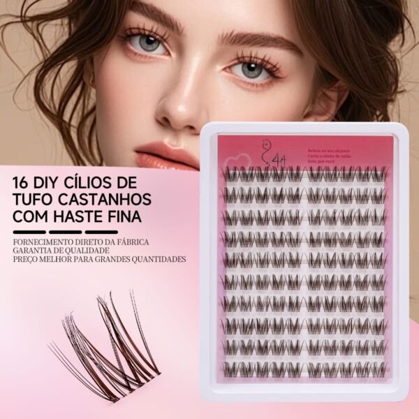 16 DIY Cílios de Tufo Castanhos com Haste Fina